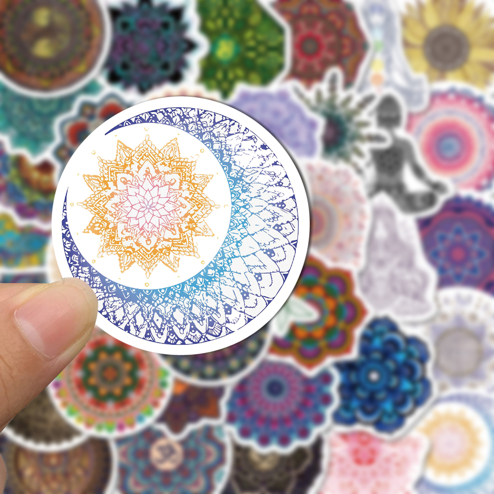 Set 50 Miếng Dán Trang Trí Mũ Bảo Hiểm / Máy Tính / Sổ Tay Họa Tiết Hoa Mandala Kiểu graffiti Độc Đáo Chống Thấm Nước