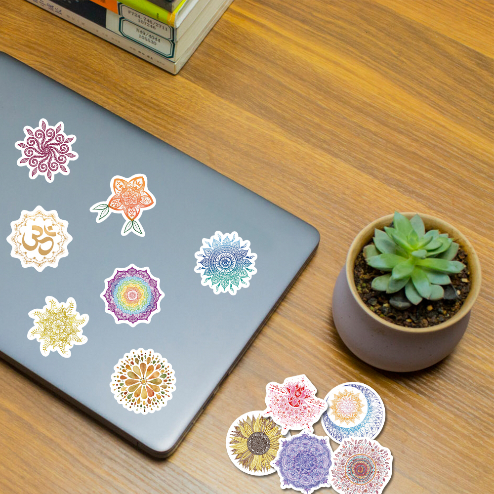 Set 50 Miếng Dán Trang Trí Mũ Bảo Hiểm / Máy Tính / Sổ Tay Họa Tiết Hoa Mandala Kiểu graffiti Độc Đáo Chống Thấm Nước