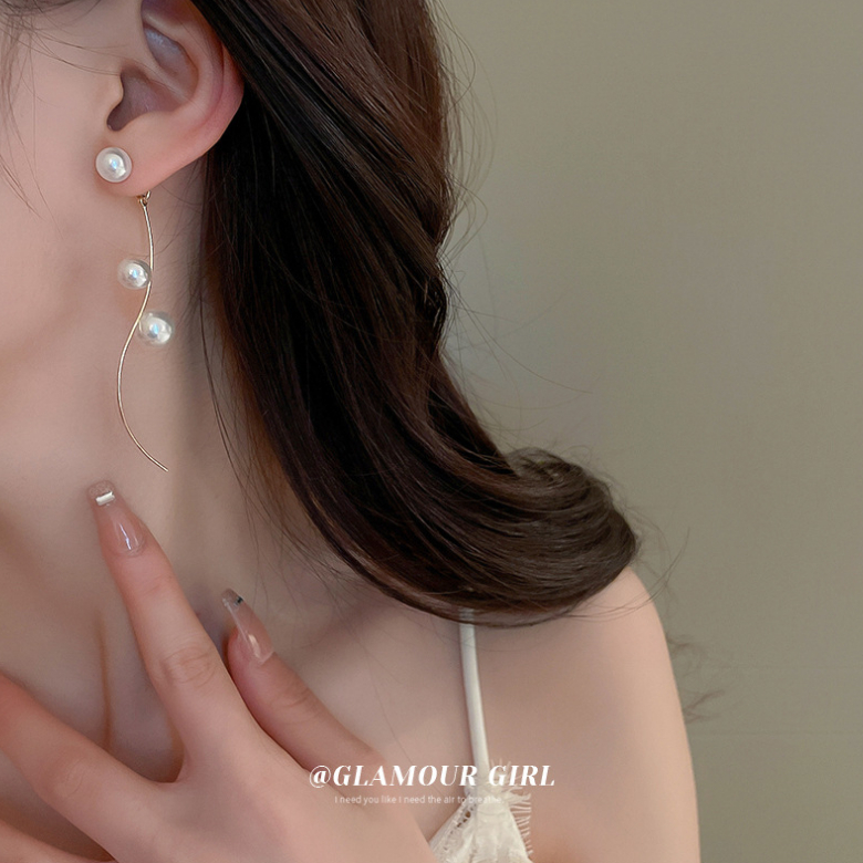 Bông Tai Dáng Dài Đính Ngọc Trai Thời Trang Pháp Thanh Lịch Cao Cấp