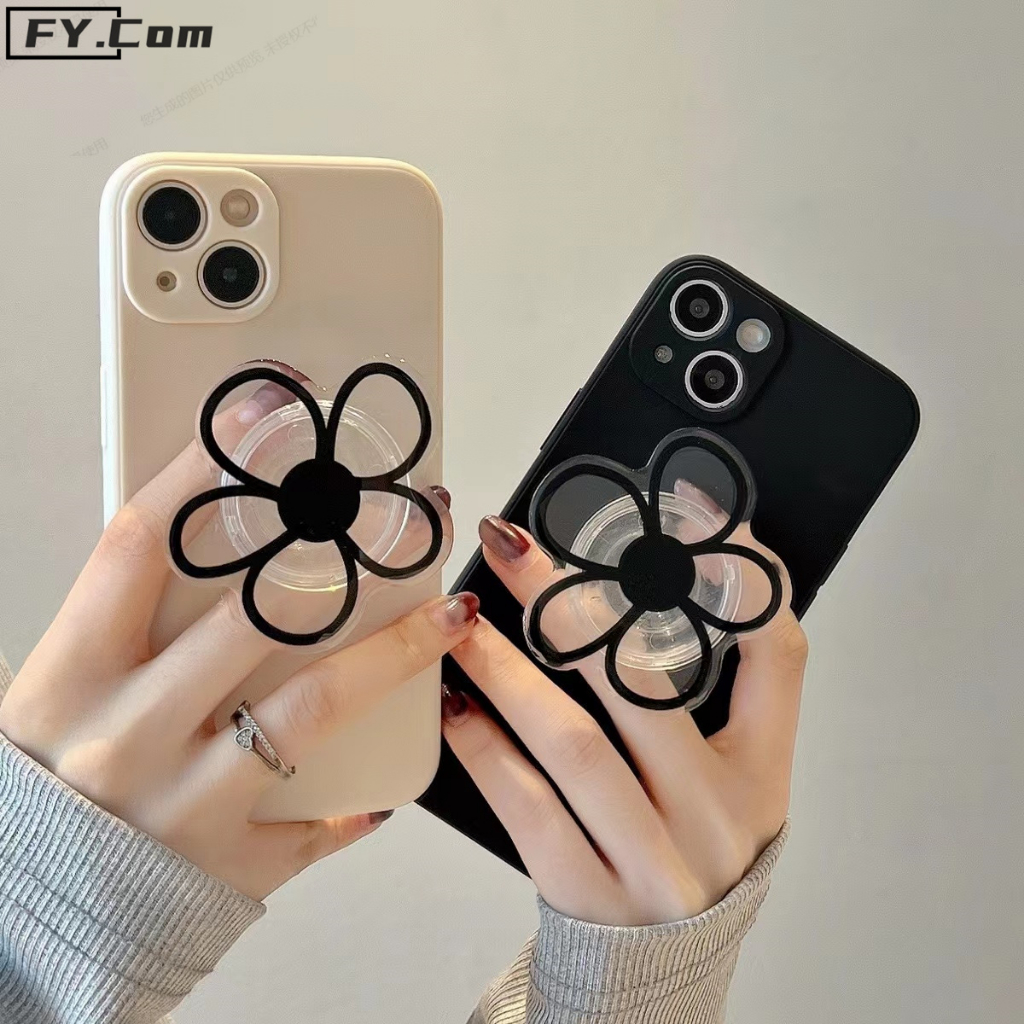 Ốp Điện Thoại Silicone Mềm Màu Trơn Chống Sốc Có Giá Đỡ Hình Hoa Cho iPhone 6s 7 8 7 + 8 + se2 X XR 11 Pro 12 13 13 Pro 14 14 Plus