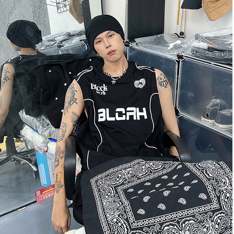 Áo thun nam VUNC sát nách dáng rộng họa tiết thời trang mùa hè phong cách đường phố Mỹ