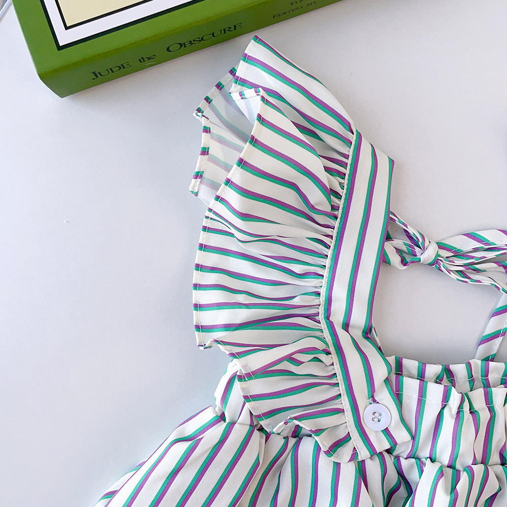 BEAR LEADER Set Áo Sơ Mi Kẻ Sọc Xanh Lá + Quần Dài Ống Loe Thời Trang Hàn Quốc Mới 2023 Cho Bé Gái