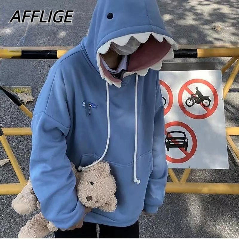 Áo hoodie AFFLIGE lót nhung kiểu cá mập dễ thương thời trang thu đông cho nam