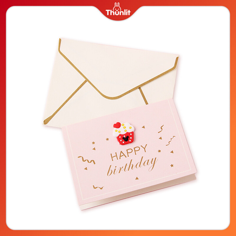 🎁Thunlit Quà🎁Thiệp Chúc Mừng Sinh Nhật 3D Sáng Tạo Kèm Phong Bì Và Thẻ Chữ Thank You