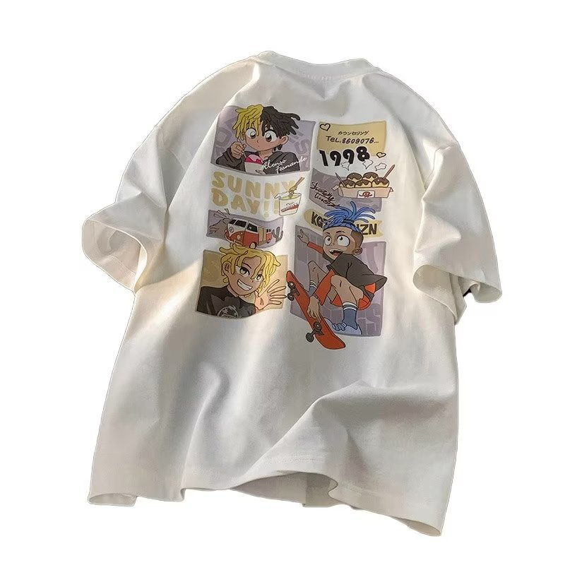 Áo Thun Cotton Tay Ngắn Cổ Tròn In Họa Tiết Hoạt Hình Thời Trang Mùa Hè 2023 Cho Nam