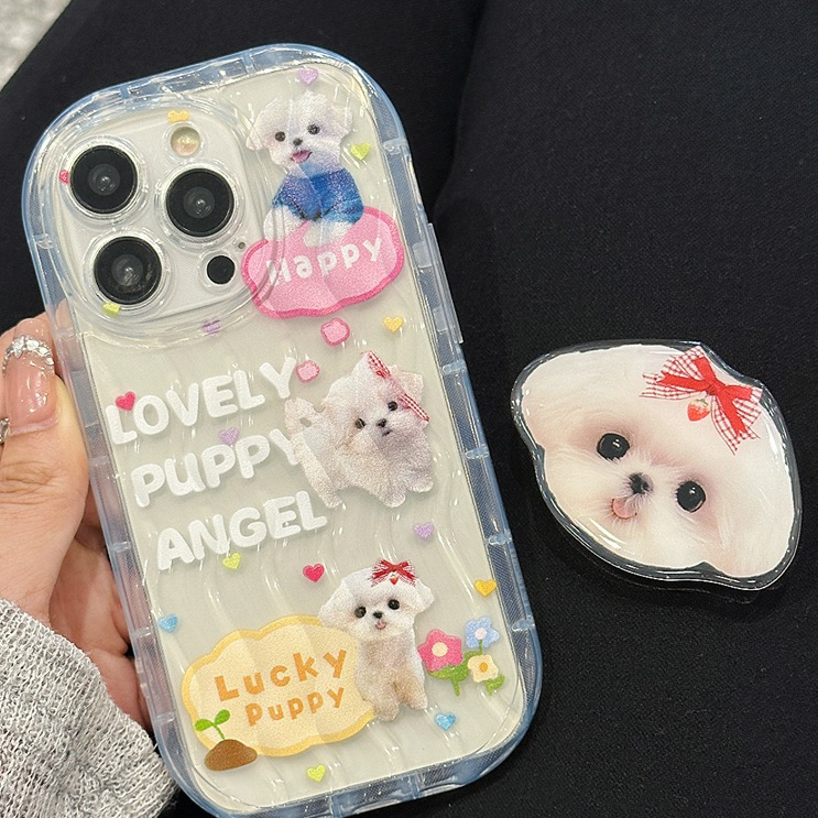 Ốp Điện Thoại Tpu Dẻo Trong Suốt Họa Tiết Chú Chó Trắng Dễ Thương Kèm Giá Đỡ Chống Rơi Cho iPhone 14 Plus 13 12 11 Pro Max