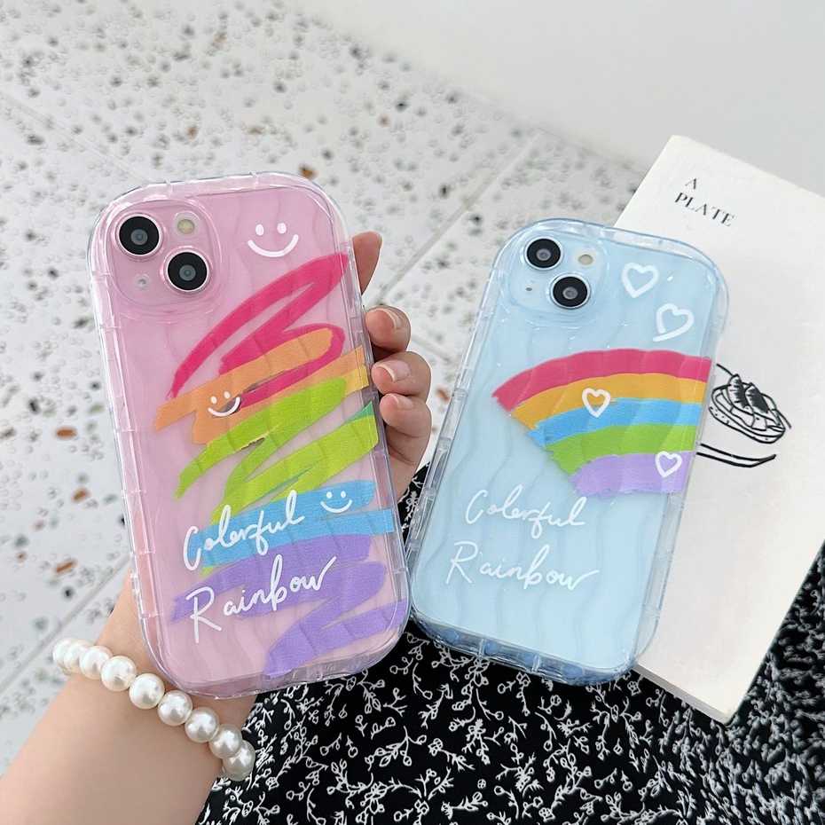 Ốp Điện Thoại TPU Mềm Trong Suốt Chống Rơi Hình Mặt Cười Và Cầu Vồng Cho iPhone 13 12 11 Pro Max 14 Plus