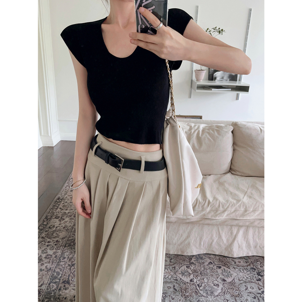 Lalisas Áo sweater Tay Ngắn Cổ Chữ U Ôm Dáng Chất Liệu Thoáng Khí Thời Trang Cho Nữ