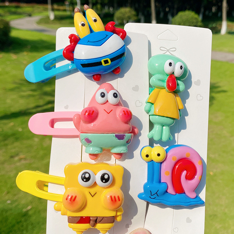 Dễ Thương SpongeBob SquarePants Pie Ngôi Sao Hoạt Hình Kẹp Bên Trái Tim Nữ Tính Vui Vẻ Tóc Học Sinh Phụ Kiện Tóc