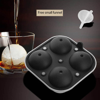 Khuôn Làm Đá Bi Tròn 2.5 Inch 4 Lỗ Bằng Silicon Màu Đen