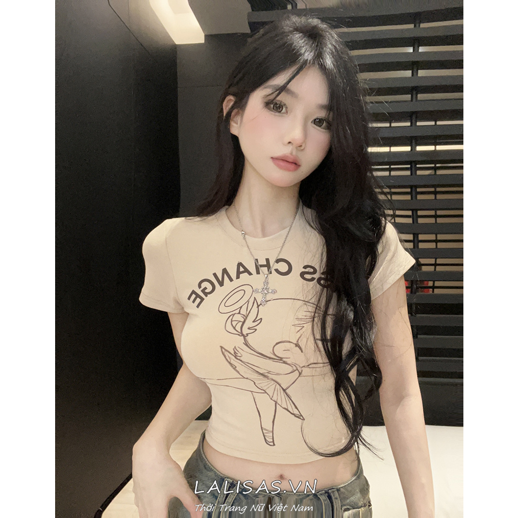 Áo Croptop Tay Ngắn Dáng Ôm In Họa Tiết Hoạt Hình Thời Trang Quyến Rũ Cho Nữ