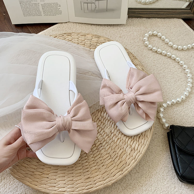 PunkyRabbit Người phụ nữ Mùa Hè Dép Nơ Hở Ngón PVC Thoải Mái Đáy Dày Phẳng Trượt