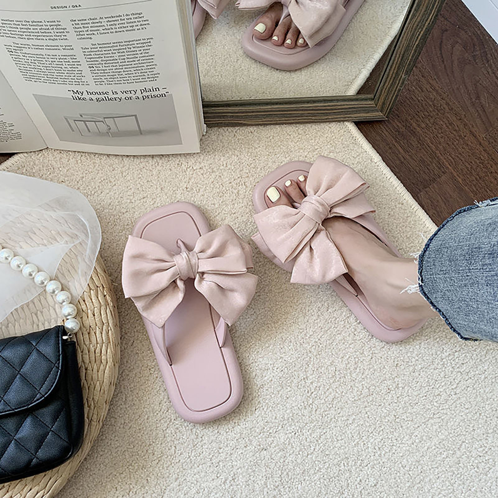 PunkyRabbit Người phụ nữ Mùa Hè Dép Nơ Hở Ngón PVC Thoải Mái Đáy Dày Phẳng Trượt