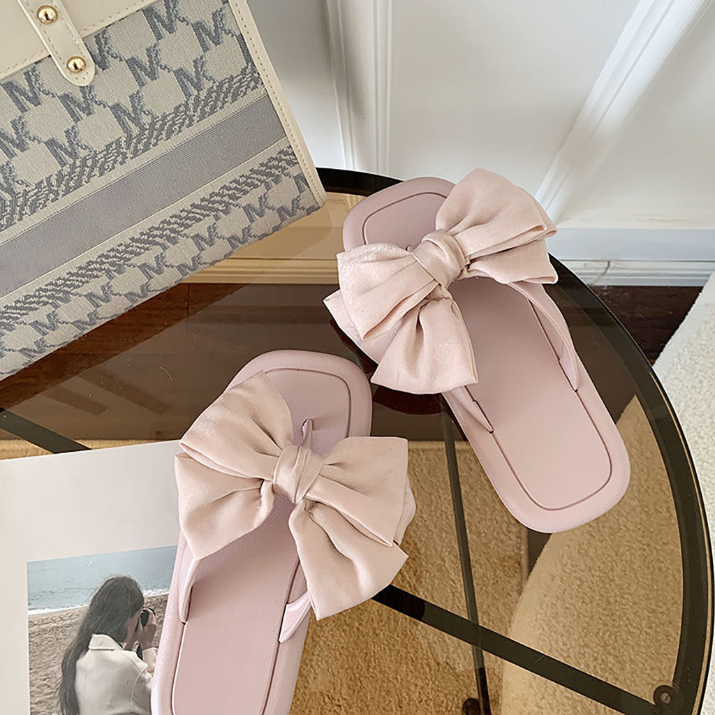 PunkyRabbit Người phụ nữ Mùa Hè Dép Nơ Hở Ngón PVC Thoải Mái Đáy Dày Phẳng Trượt