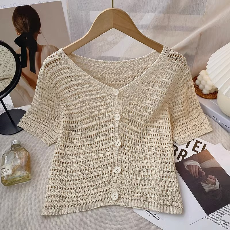 Áo cardigan Dệt Kim Cổ Chữ V Thời Trang Mùa Hè Hàn Quốc Mới Cho Nữ