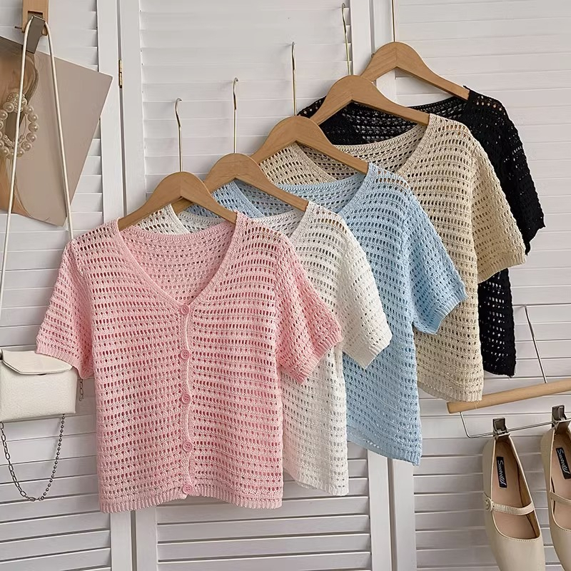 Áo cardigan Dệt Kim Cổ Chữ V Thời Trang Mùa Hè Hàn Quốc Mới Cho Nữ