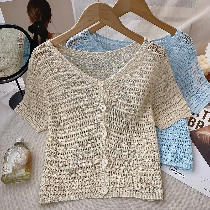 Áo cardigan Dệt Kim Cổ Chữ V Thời Trang Mùa Hè Hàn Quốc Mới Cho Nữ