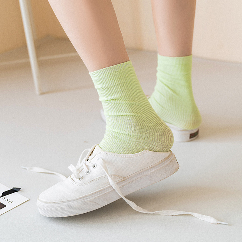 FHYL Vớ Cotton Cổ Vừa Màu Kẹo Ngọt Phong Cách Học Viện Hàn Quốc Mới Mùa Hè Khử Mùi Đa Năng Cho Nữ