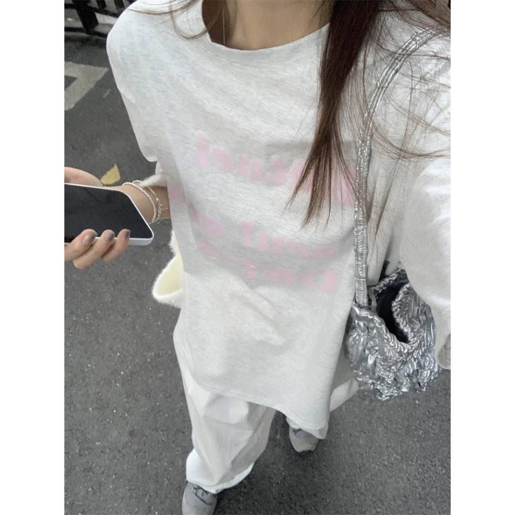 Áo Thun Cổ Tròn Dáng Rộng In Chữ Đơn Giản Dễ Phối Đồ 64249