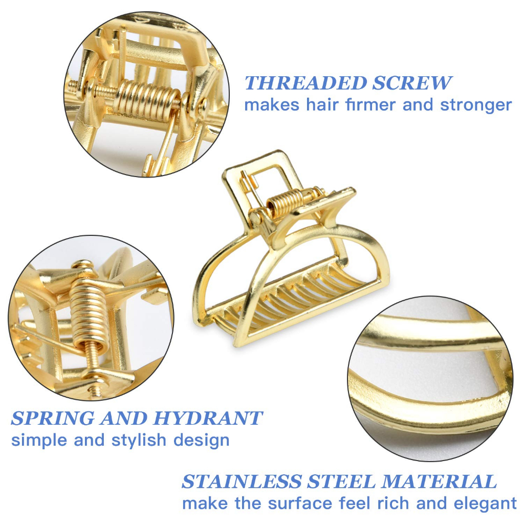 Set 4 Kẹp Tóc Kim Loại Lớn Màu Đen / Bạc / Vàng Hồng Dành Cho Nữ