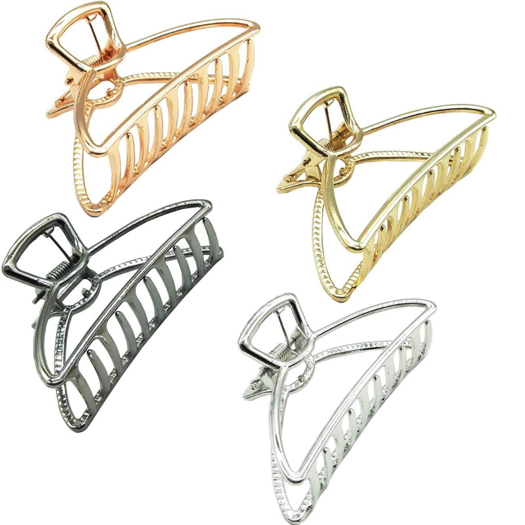 Set 4 Kẹp Tóc Kim Loại Lớn Màu Đen / Bạc / Vàng Hồng Dành Cho Nữ
