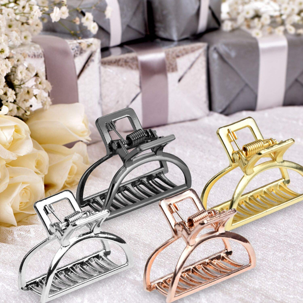 Set 4 Kẹp Tóc Kim Loại Lớn Màu Đen / Bạc / Vàng Hồng Dành Cho Nữ