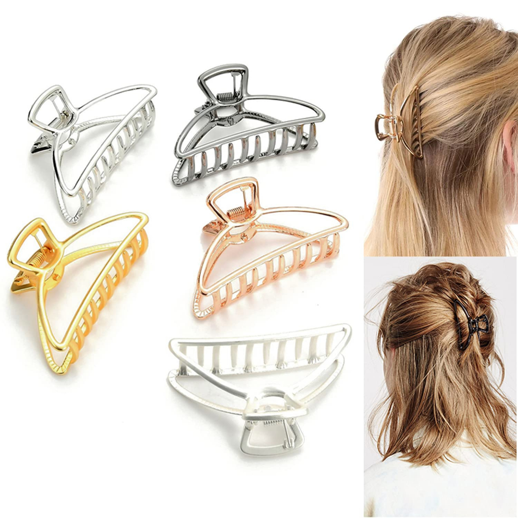 Set 4 Kẹp Tóc Kim Loại Lớn Màu Đen / Bạc / Vàng Hồng Dành Cho Nữ