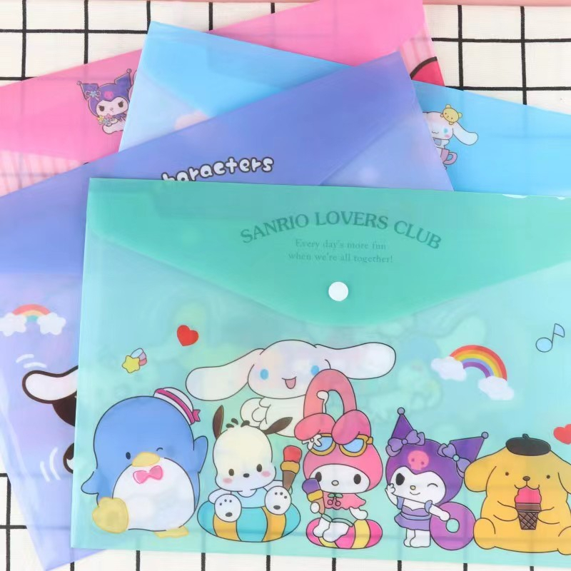 Túi Đựng Thẻ Tài Liệu Khổ A4 Bằng PVC Họa Tiết Anime Sanrio Mymelody Kuromi Cinnamoroll Dễ Thương