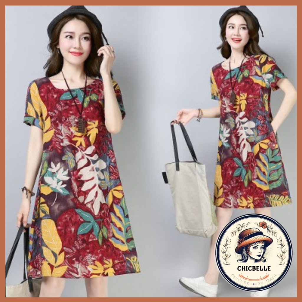 Đầm Trung Niên Bigsize Váy Trung Niên Cho Mẹ Dáng Suông Tay Ngắn Cổ Tròn Mùa Hè Phong Cách Hàn Quốc Thời Trang Tiểu Thư Cá Tính Xinh Đẹp Cho NgưỜi MậP Béo ChicBelle