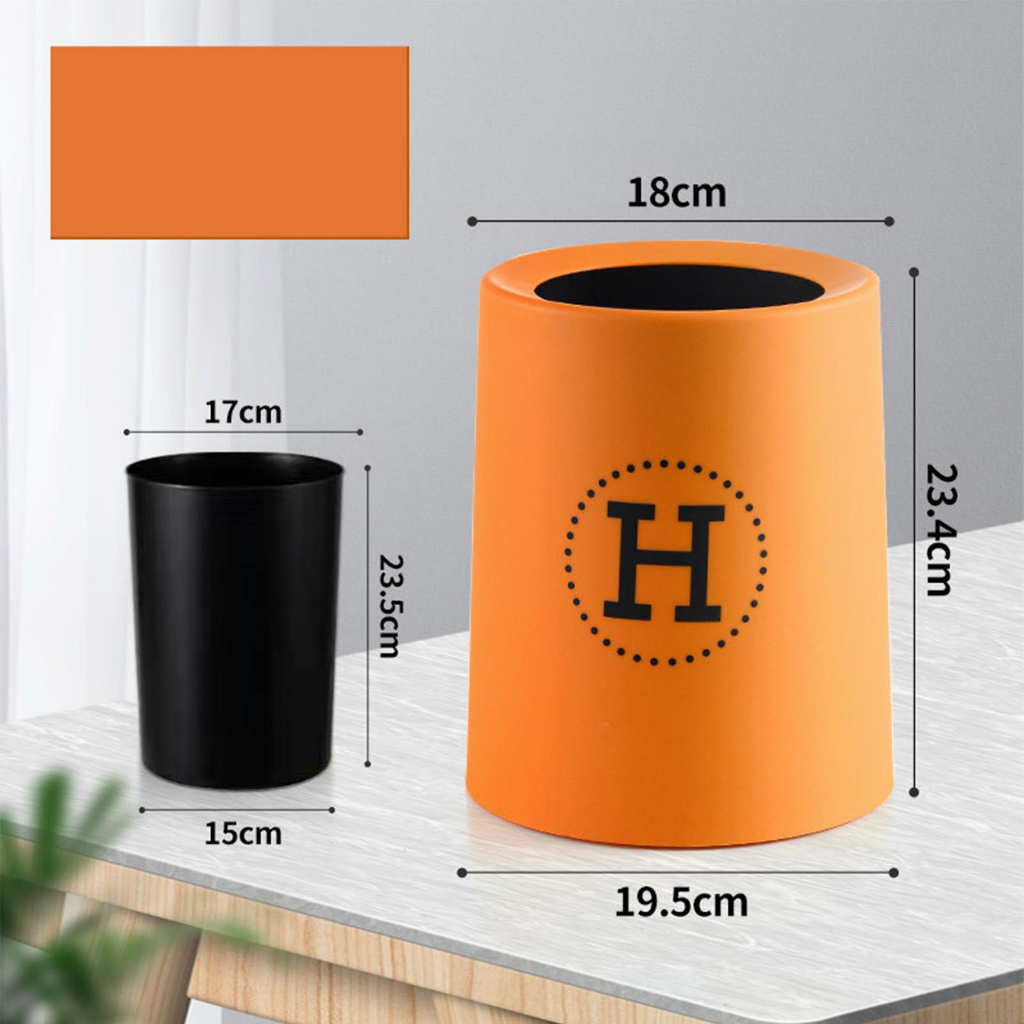 Mở Top Thùng rác nhựa tròn dày hai lớp nhỏ cho phòng ngủ Văn Màu cam BerryHome~