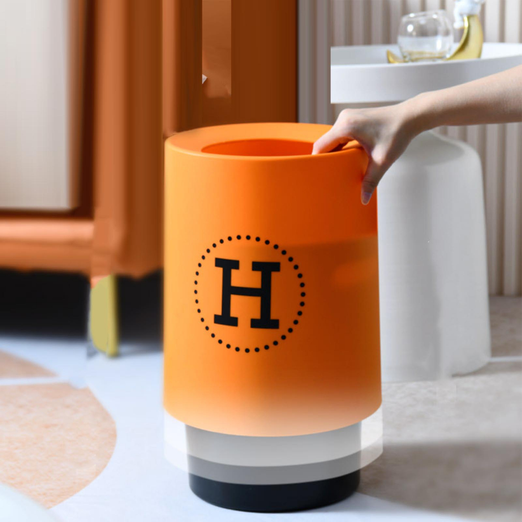 Mở Top Thùng rác nhựa tròn dày hai lớp nhỏ cho phòng ngủ Văn Màu cam BerryHome~