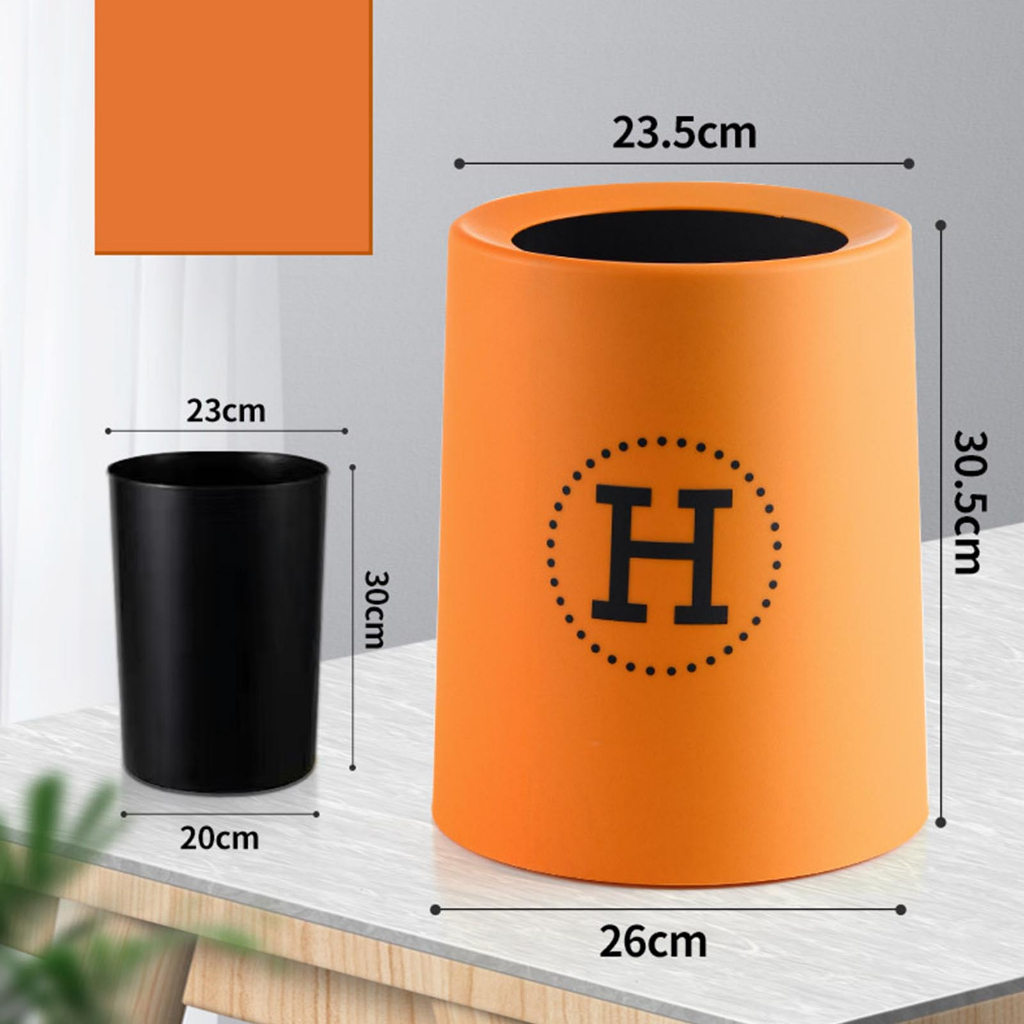 Mở Top Thùng rác nhựa tròn dày hai lớp nhỏ cho phòng ngủ Văn Màu cam BerryHome~