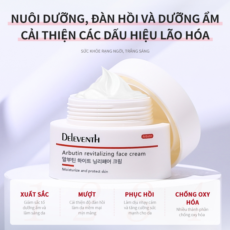 Kem dưỡng ẩm DELEVENTH làm trắng / giảm đốm đen/ dưỡng ẩm và phục hồi da với chiết xuất Arbutin Và Glycyrrhiza glabra cream 30g