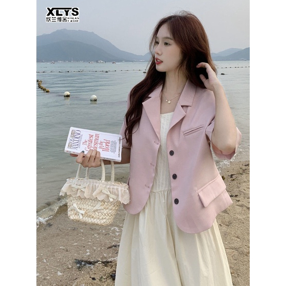 Xin LAN YA SHE Áo Khoác Blazer Ngắn Tay Đơn Giản Thời Trang Hàn Quốc Cho Nữ