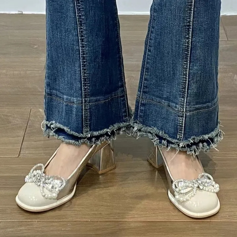 Sandal Cao Gót Thiết Kế Mới Đính Ngọc Trai Cao Cấp Thời Trang Dành Cho Mùa Hè