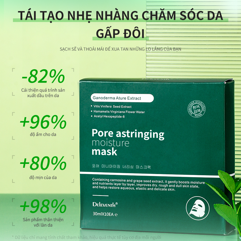 Mặt nạ DELEVENTH Hàn Quốc dưỡng ẩm làm sạch sâu hydrat hóa làm sáng màu da (30mlx10 miếng / hộp)