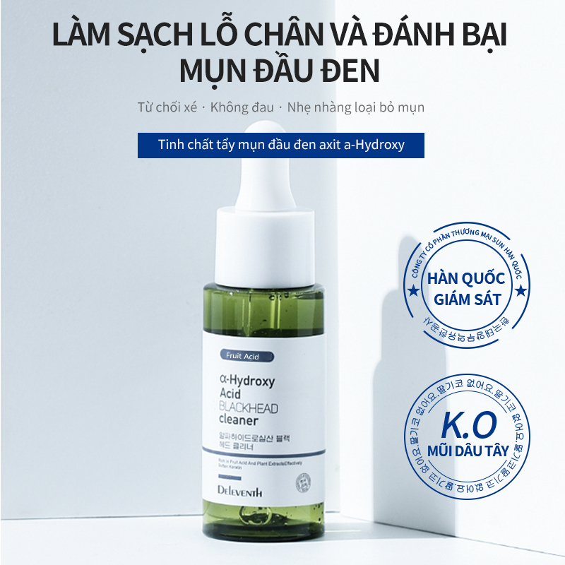 Serum DELEVENTH AHA tẩy mụn đầu đen làm sạch lỗ chân lông 30ml