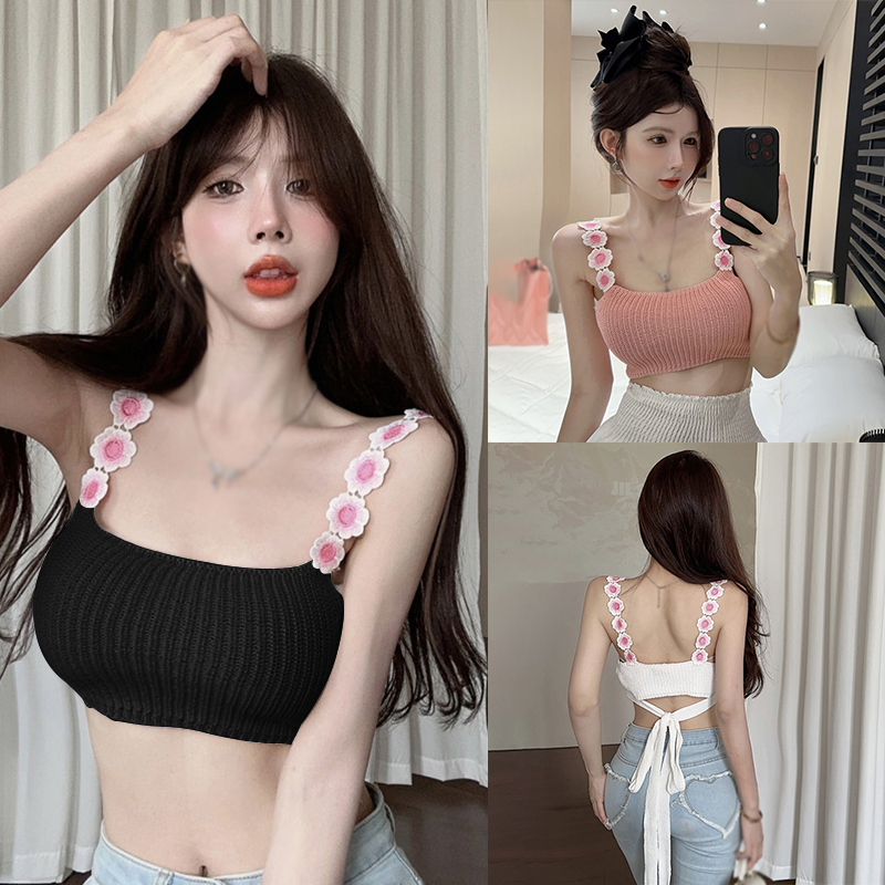 Áo Hai Dây Dệt Kim Họa Tiết Hoa 3D Phong Cách Hàn Quốc Thời Trang Mùa Hè Xinh Xắn Cho Nữ