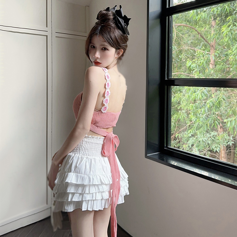 Áo Hai Dây Dệt Kim Họa Tiết Hoa 3D Phong Cách Hàn Quốc Thời Trang Mùa Hè Xinh Xắn Cho Nữ