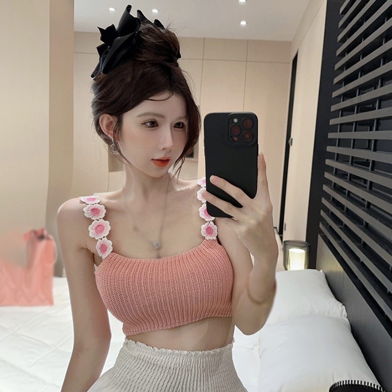 Áo Hai Dây Dệt Kim Họa Tiết Hoa 3D Phong Cách Hàn Quốc Thời Trang Mùa Hè Xinh Xắn Cho Nữ