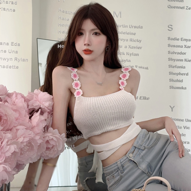 Áo Hai Dây Dệt Kim Họa Tiết Hoa 3D Phong Cách Hàn Quốc Thời Trang Mùa Hè Xinh Xắn Cho Nữ