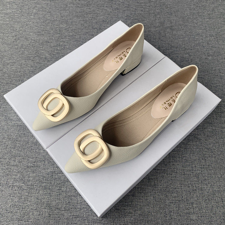 Giày Cao Gót 3Cm Da Mềm Mũi Nhọn Phối Khóa Kim Loại Thời Trang Cho Nữ