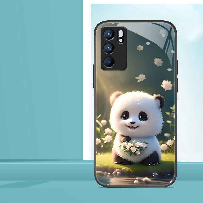 Ốp Điện Thoại Kính Cường Lực Hình Gấu Trúc Cho OPPO Reno 6 6Z 8Z 8T 8 Pro 7Z 7 5Z 5F 5 4 3 2F 2 R9S R11 R15 Pro R17