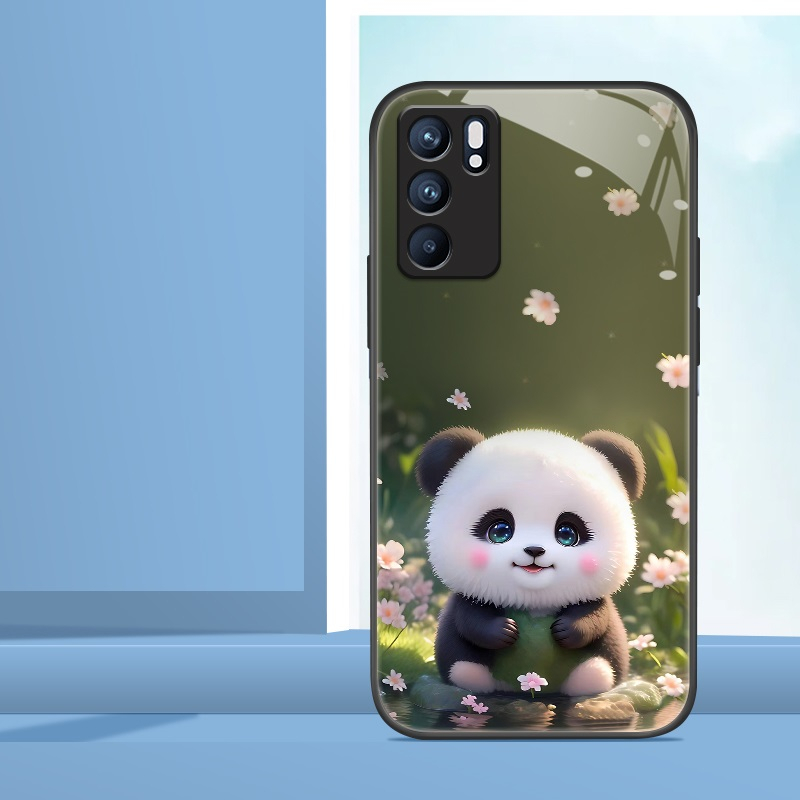 Ốp Điện Thoại Kính Cường Lực Hình Gấu Trúc Cho OPPO Reno 6 6Z 8Z 8T 8 Pro 7Z 7 5Z 5F 5 4 3 2F 2 R9S R11 R15 Pro R17