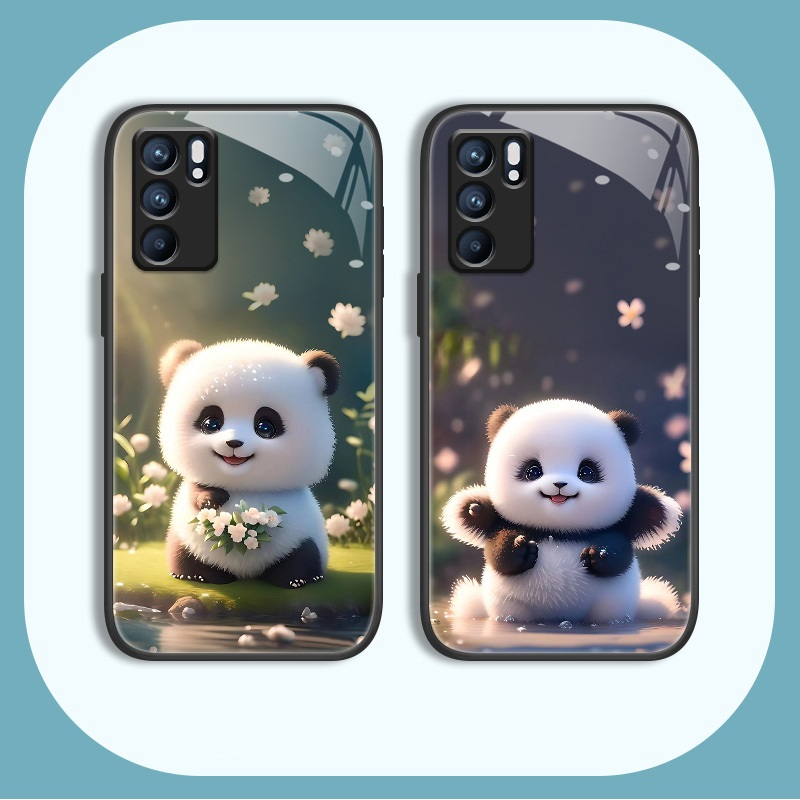 Ốp Điện Thoại Kính Cường Lực Hình Gấu Trúc Cho OPPO Reno 6 6Z 8Z 8T 8 Pro 7Z 7 5Z 5F 5 4 3 2F 2 R9S R11 R15 Pro R17