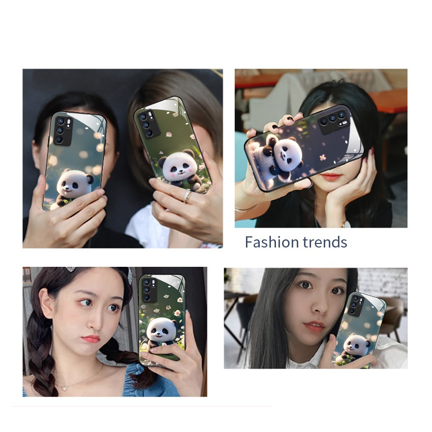 Ốp Điện Thoại Kính Cường Lực Hình Gấu Trúc Cho OPPO Reno 6 6Z 8Z 8T 8 Pro 7Z 7 5Z 5F 5 4 3 2F 2 R9S R11 R15 Pro R17