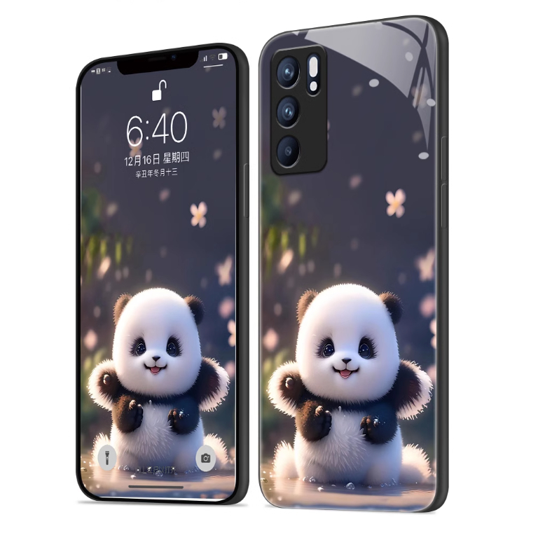 Ốp Điện Thoại Kính Cường Lực Hình Gấu Trúc Cho OPPO Reno 6 6Z 8Z 8T 8 Pro 7Z 7 5Z 5F 5 4 3 2F 2 R9S R11 R15 Pro R17