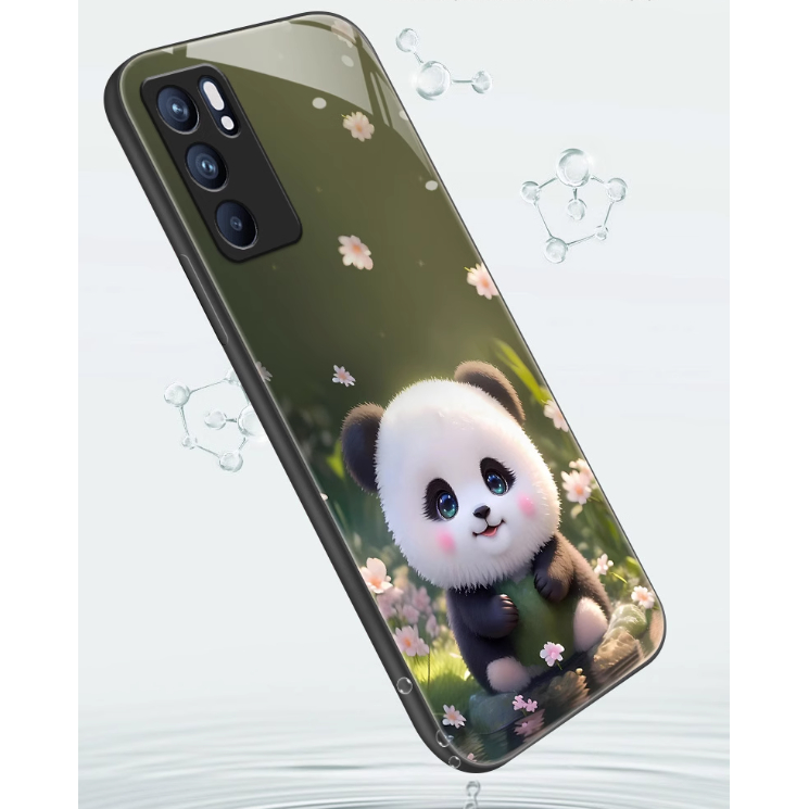 Ốp Điện Thoại Kính Cường Lực Hình Gấu Trúc Cho OPPO Reno 6 6Z 8Z 8T 8 Pro 7Z 7 5Z 5F 5 4 3 2F 2 R9S R11 R15 Pro R17