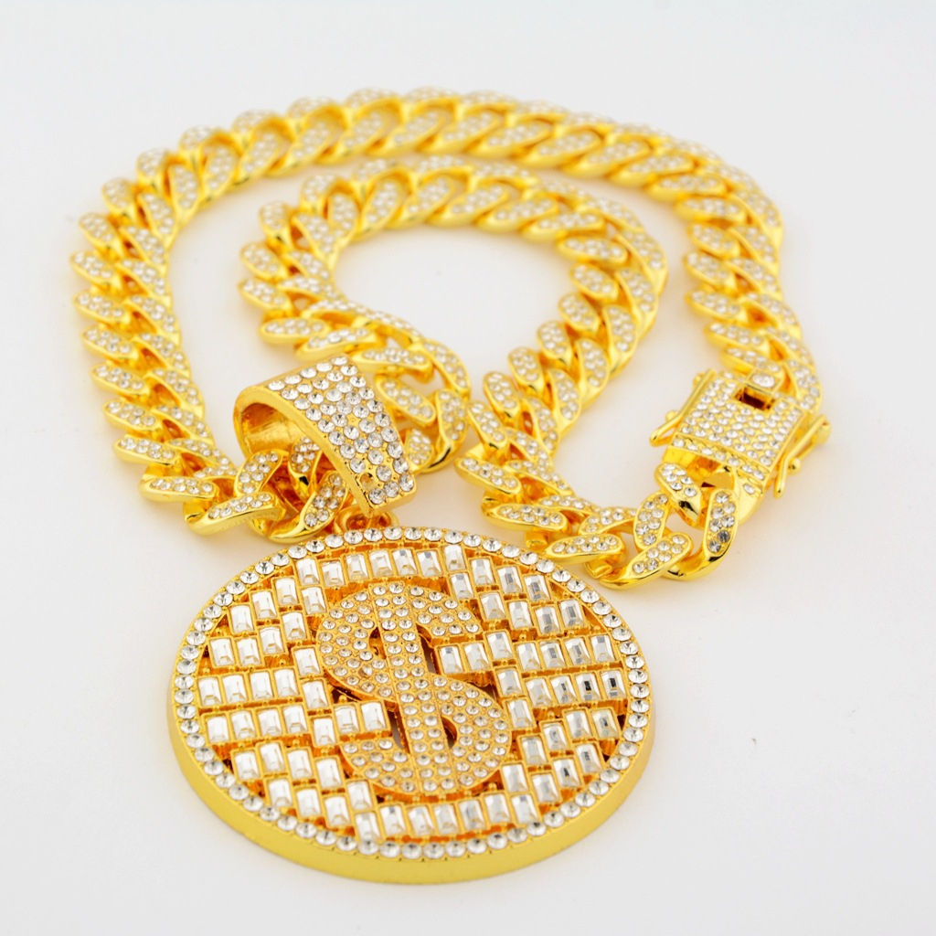 Vòng cổ Hip Hop Mặt Đồng Đô La Đính Đá Cho Nam