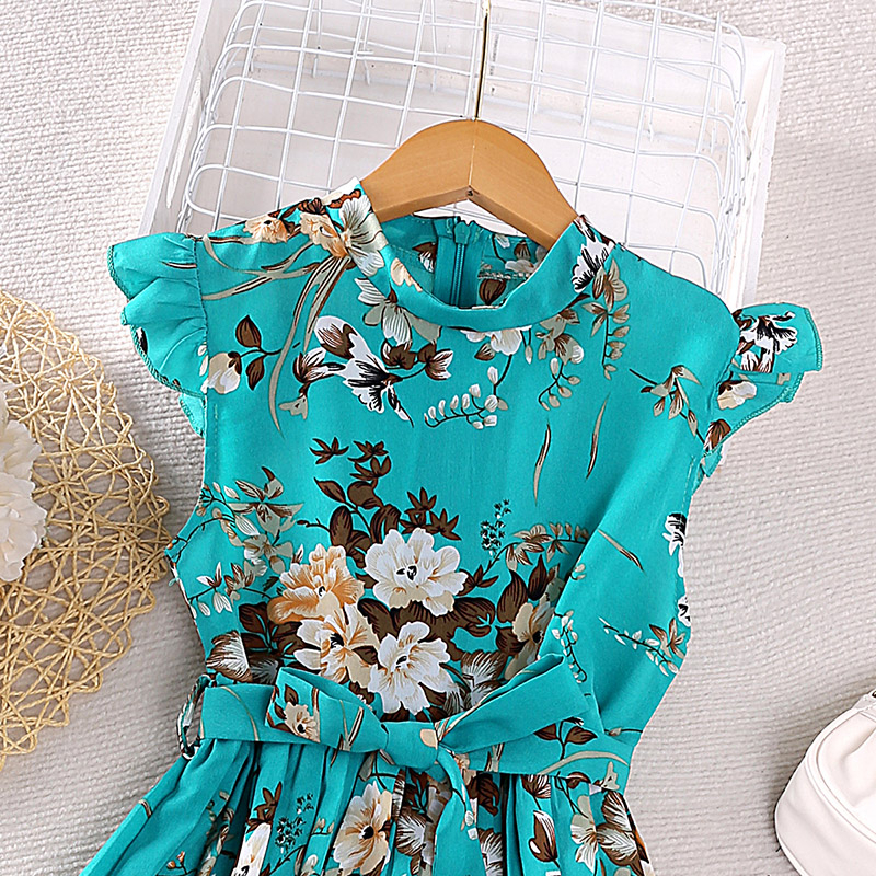 Đầm Xếp Ly Tay Cánh Tiên In Hoa Thời Trang Mùa Hè Xinh Xắn Cho Bé Gái 5-12 Tuổi